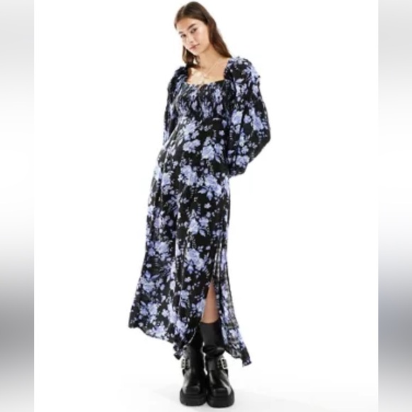 Free People Dresses & Skirts - NWT Free People Jaymes Floral Print Square Neck Long Sleeves Midi Dress